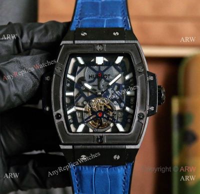 New Replica Hublot Spirit of Big Bang Tourbillon Watches Blue Gummy Strap